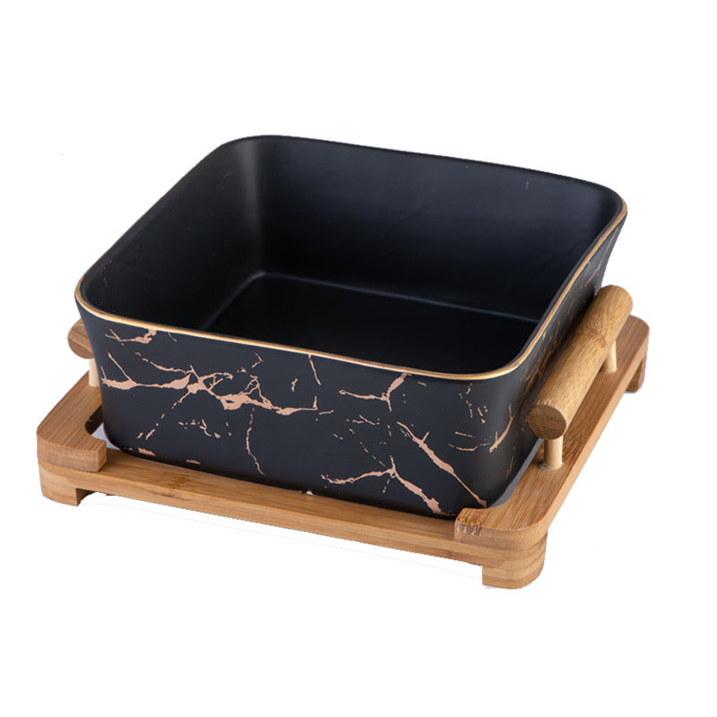 Wooden frame household ceramic square bowl