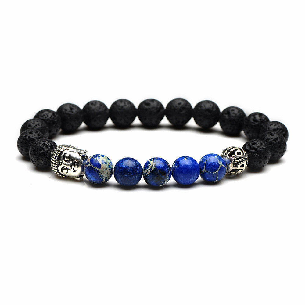 Antikes silbernes Buddhakopf-Armband mit 8 mm Hohlkugeln aus Naturstein