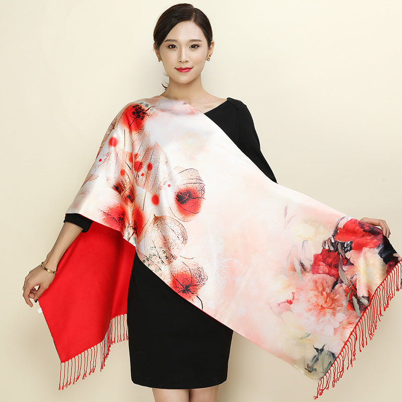 With a cheongsam shawl