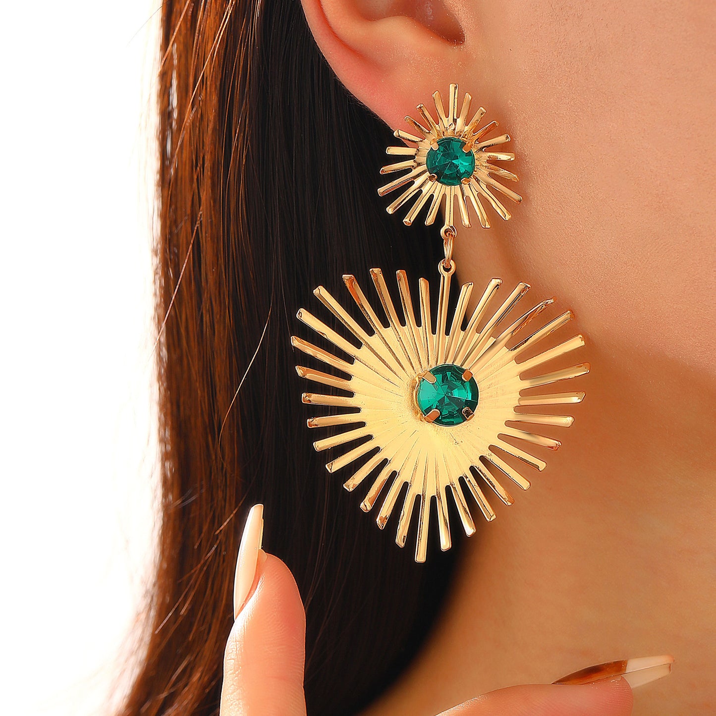 Bohemian Sunflower Heart-shaped Earrings With Rhinestone Exaggerated Personality Love Earrings For Women Valentine's Day