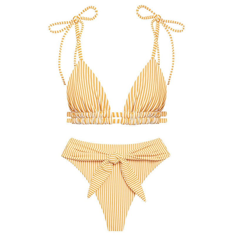 Striped knotted bikini