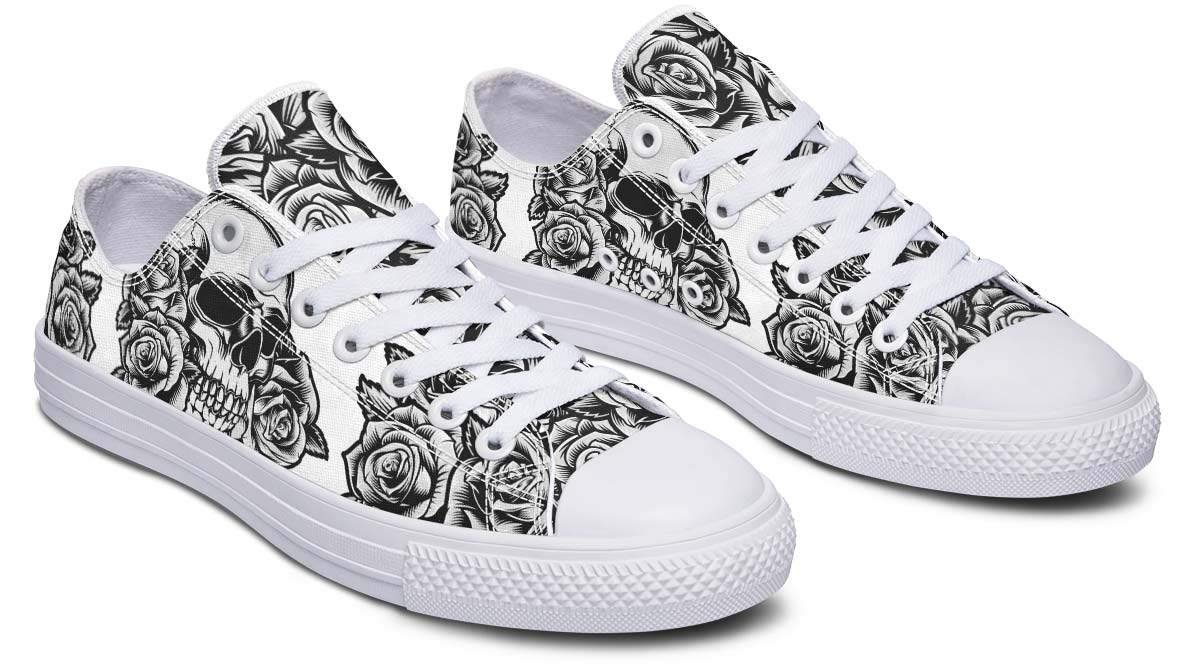 UrbanKicks Weiße Canvas-Schuhe mit Totenkopf-Motiv für Paare