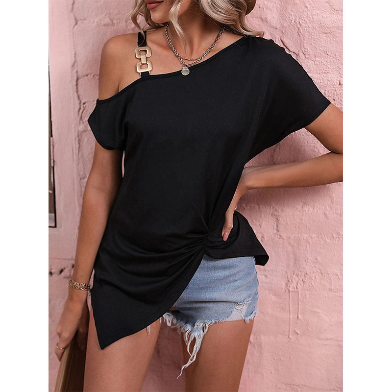 Sun-Kissed Lady: Off Shoulder Blouse with Irregular Design - Summer Shirt for Women