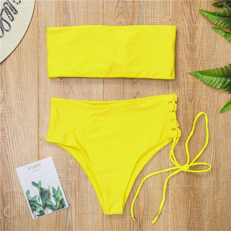 Split solid color bikini