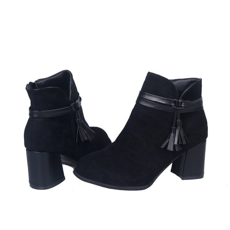 Round toe belt buckle low-top women's boots