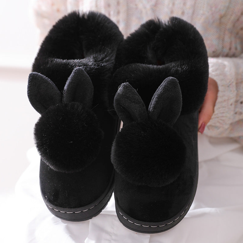 CozyPaws: Warme, flauschige Baumwoll-Hausschuhe mit Kaninchenfell für einen süßen Winter-Look.