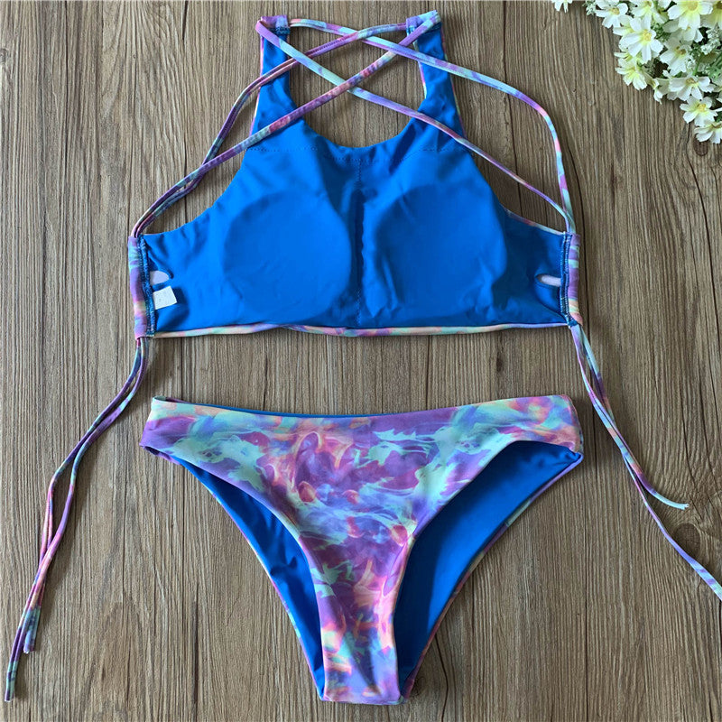 Color printing triangle split bikini color printing