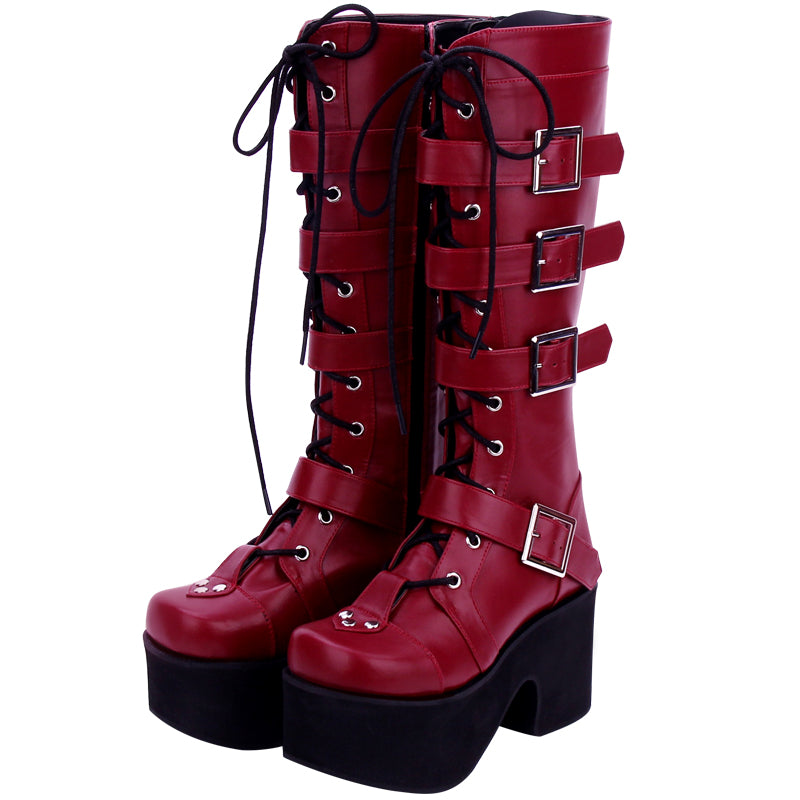 Long punk studded Lolita high boots