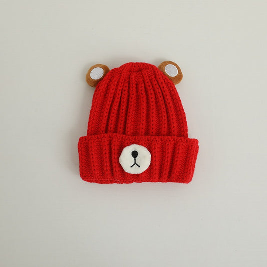 Autumn and winter children warm knitted hat cute bear candy color woolen hat Korean male and female baby warm hat trend