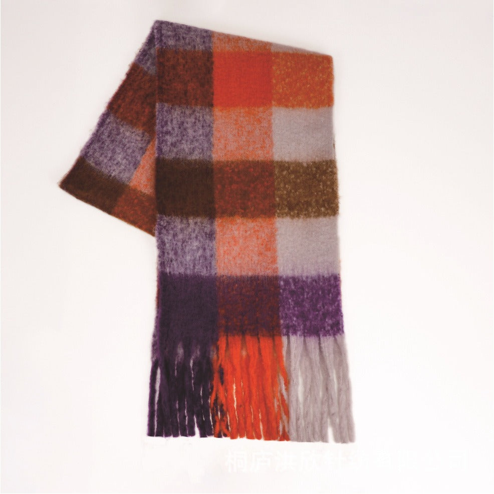 Men's and Women's Autumn and Winter Fashion Warm Rainbow Plaid Shawl Versatile Tassel Scarf