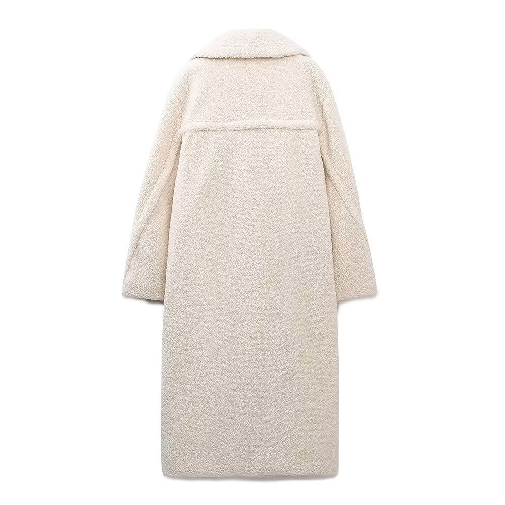 Autumn And Winter New Women's Solid Color Casual Long Lamb Wool Coat