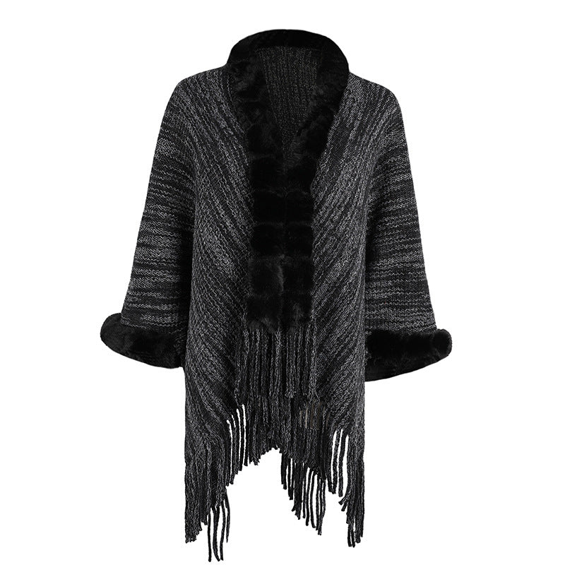 Ladies Fringed Cloak Shawl Sweater Coat