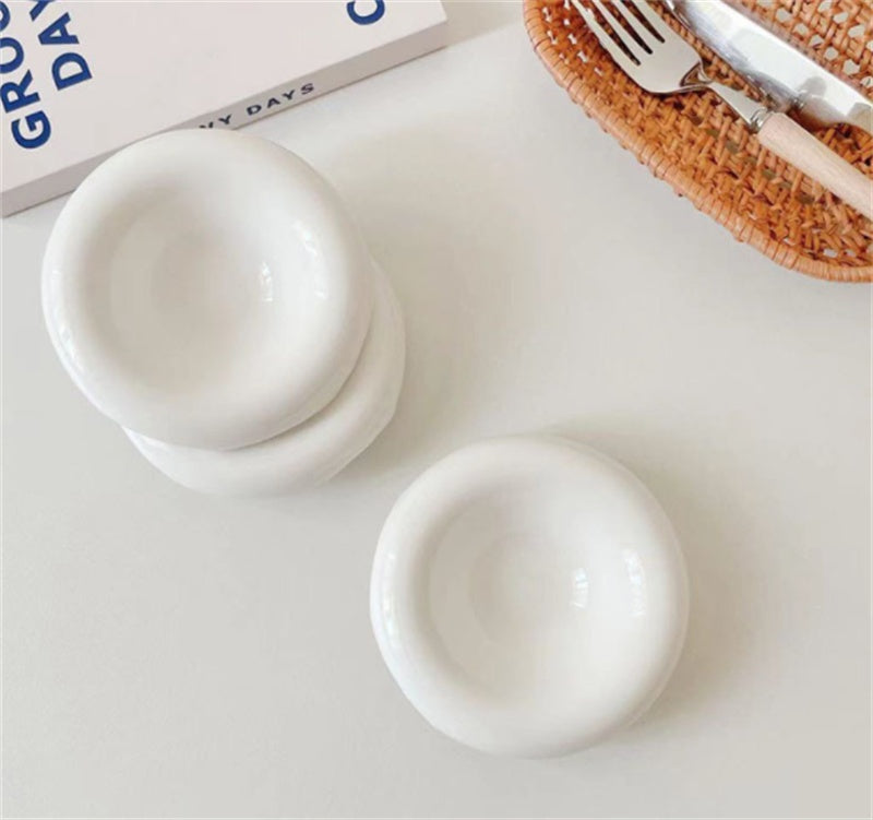 Ins Style Simple Pure White Ceramic Round Flanging Saucer