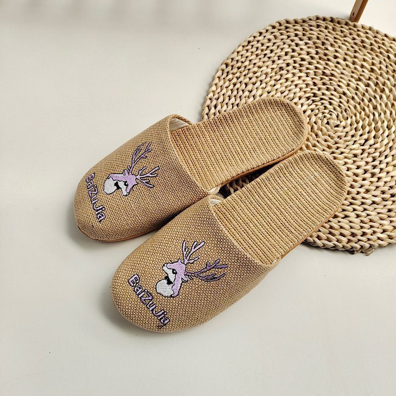 Japanese Embroidered Linen Slippers In Summer