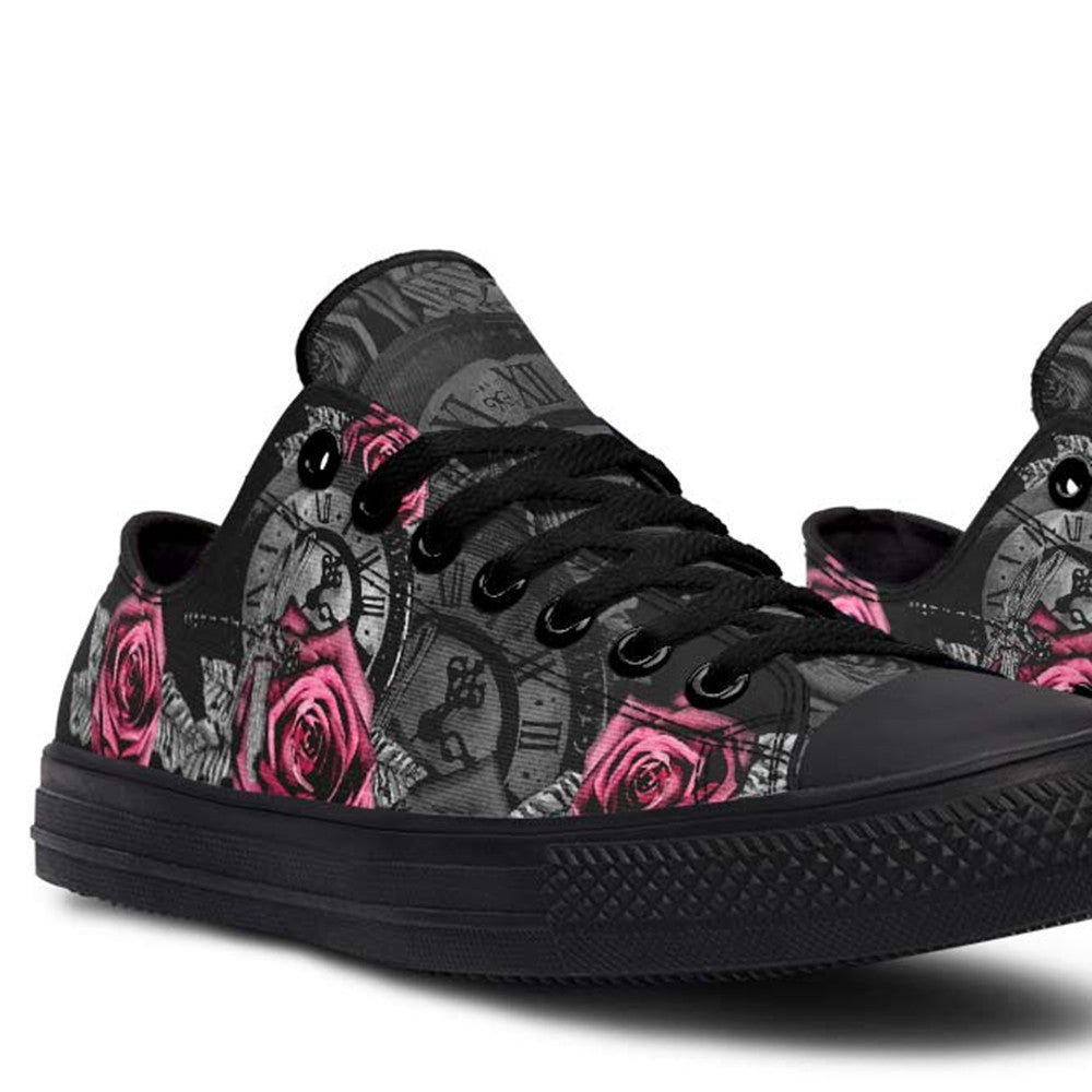 UrbanKicks Black Rose Fashion Print Couple Low-Top Canvas Shoes