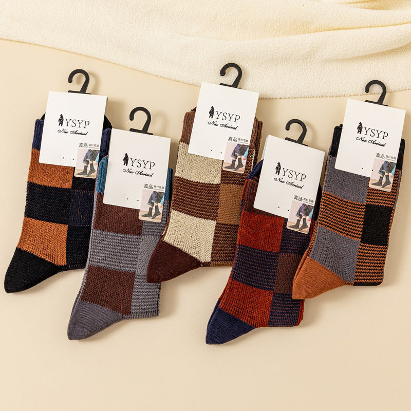 Double Needle Double-way Checkered Men's Socks