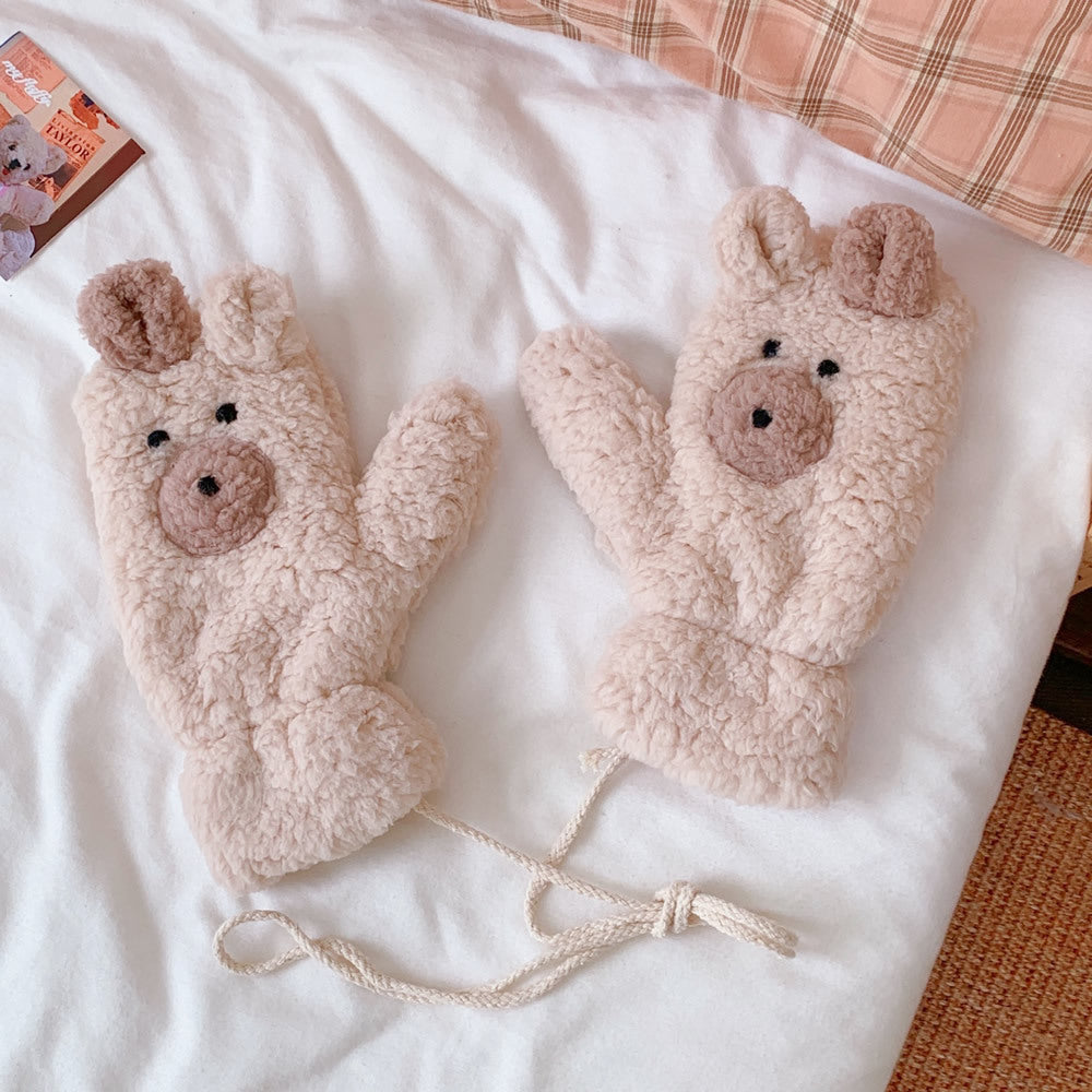 Winter Warm Cartoon Bear Plush Gloves Halter All-inclusive Cold Protection Fleece Thick