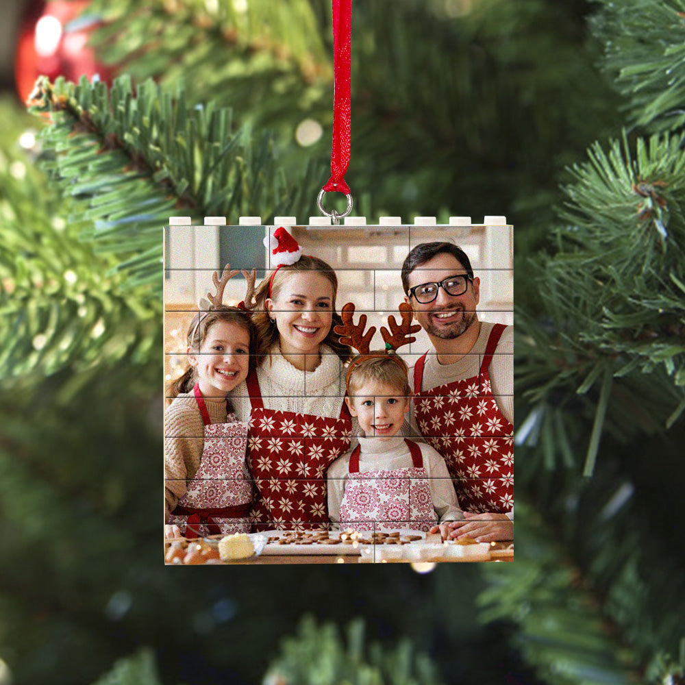 Personalized Building Brick Puzzle Photo Block Christmas Ornament