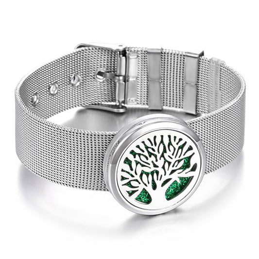 Essence Elysium: Aromatherapie-Armband und Parfümdiffusor aus Edelstahl.