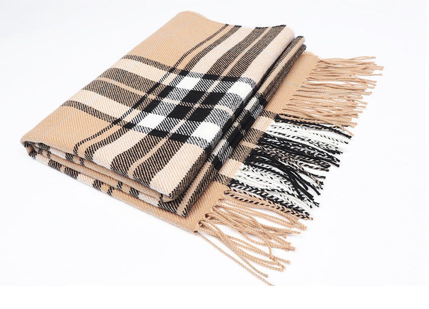 Plaid Cashmere-like Thickening Thermal Women's Shawl