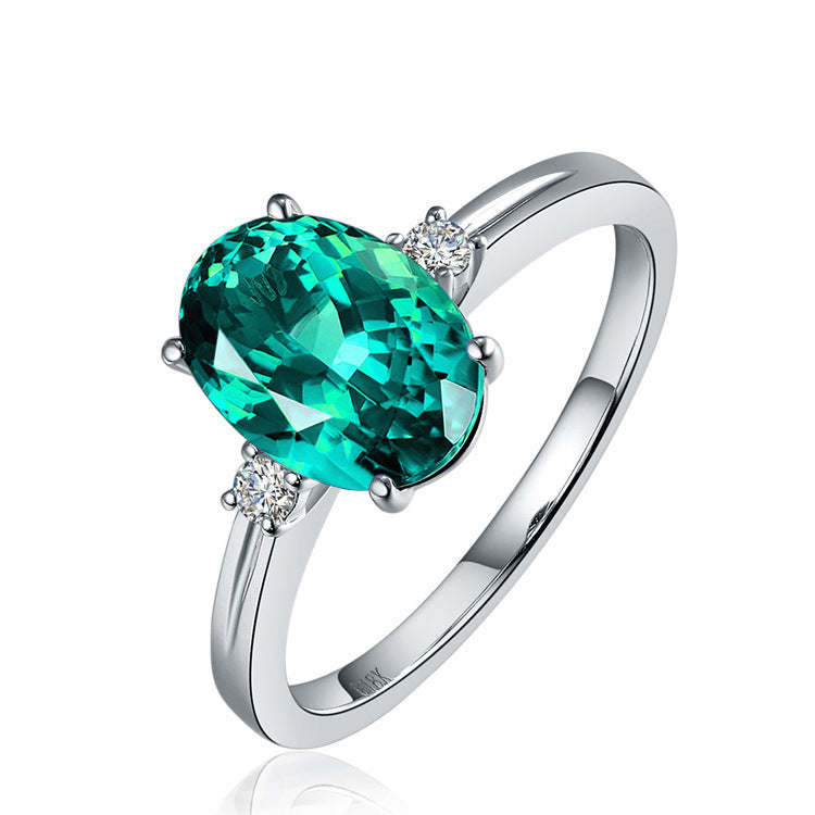 Women's Fashionable Elegant Emerald  European And American Simple Oval Colored Gemstone Ring