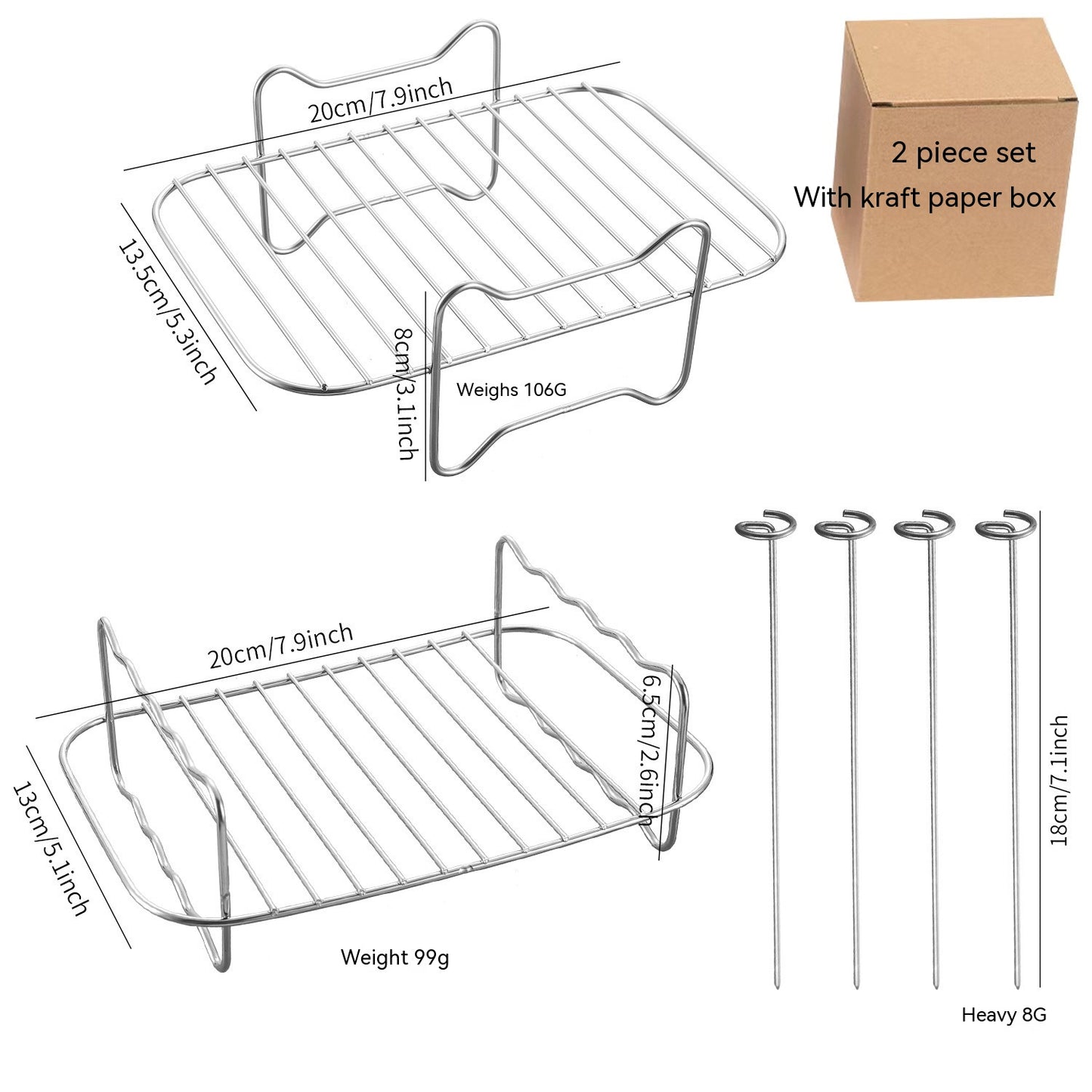 Edelstahl Doppel-schicht Grill Rack Dampfer Air Fryer Zubehör Rechteckigen Grill Grill