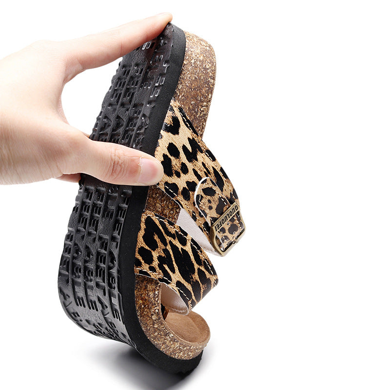 CorkCheetah: Stylish leopard-print cork slippers for a trendy look.