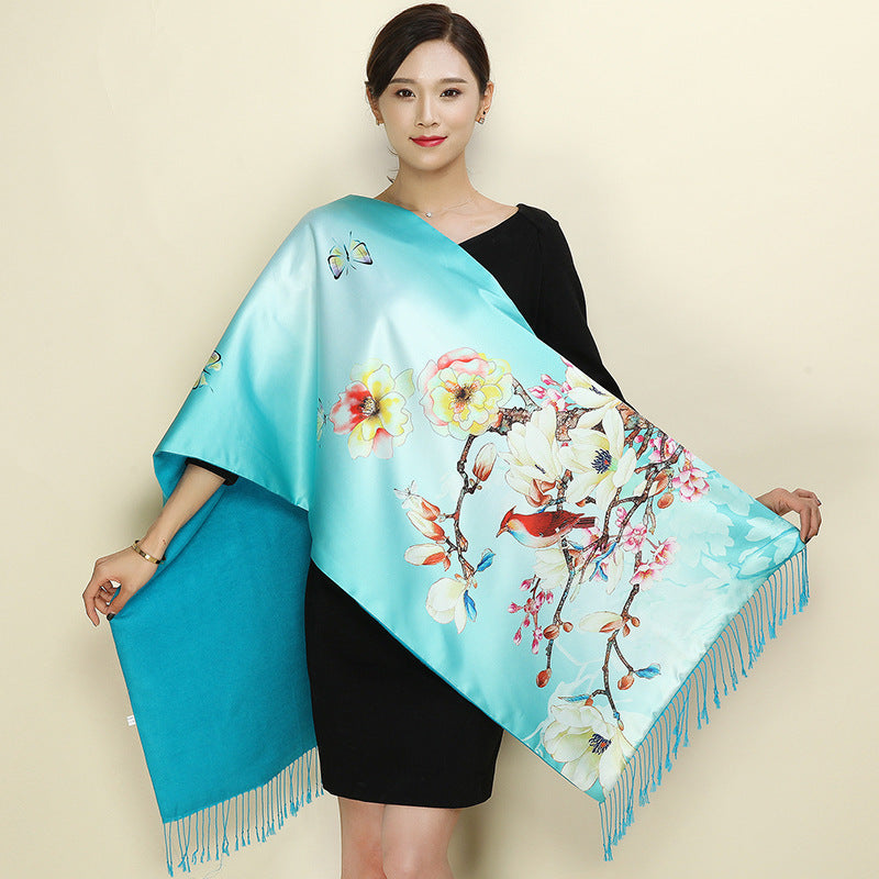 With a cheongsam shawl