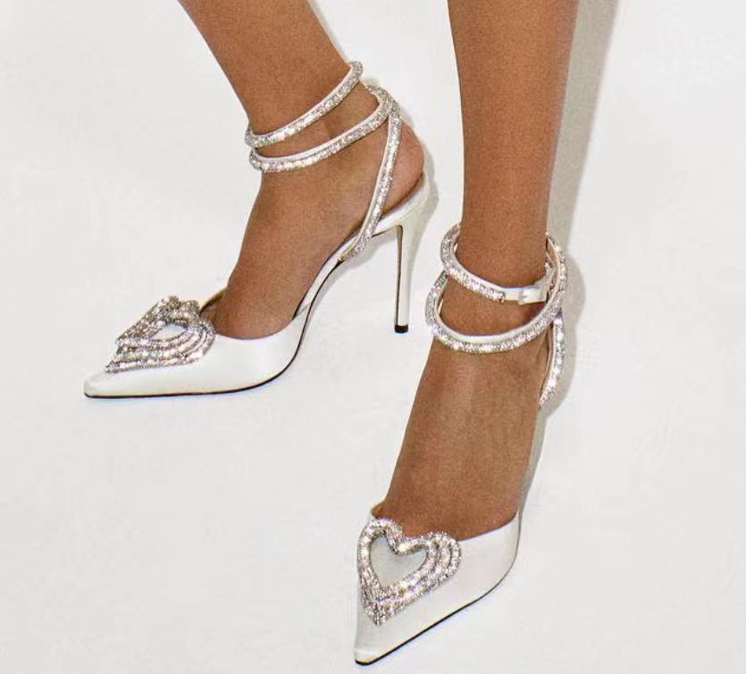 Women's Fashionable All-match Heart-shaped Rhinestone High Heels