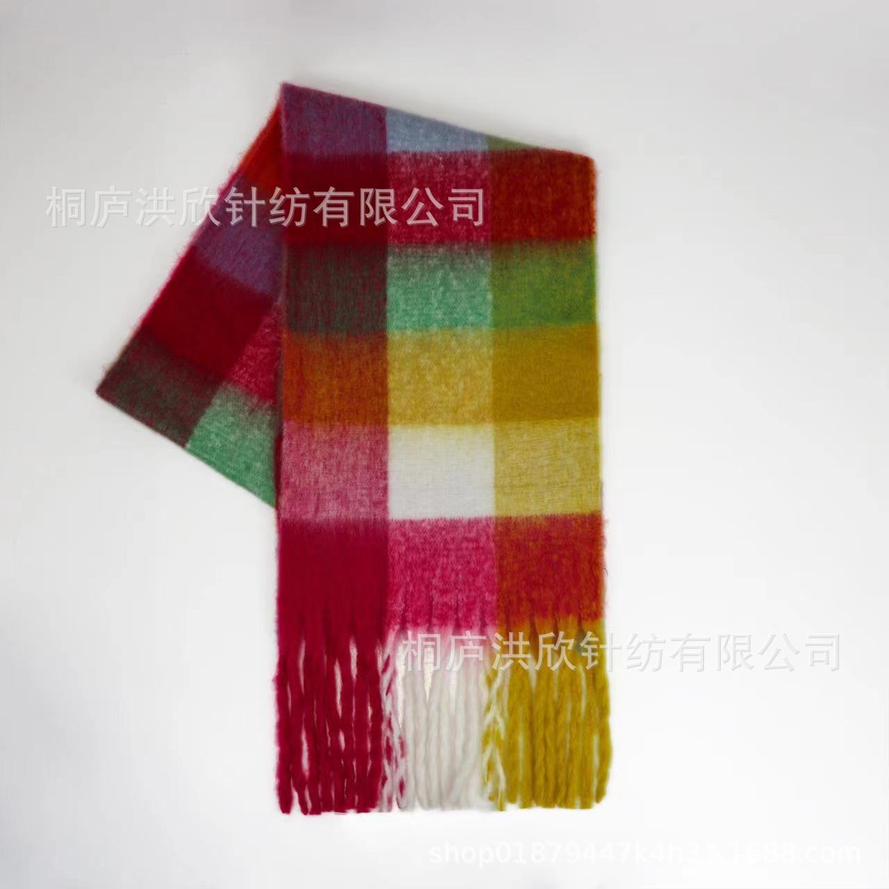 Men's and Women's Autumn and Winter Fashion Warm Rainbow Plaid Shawl Versatile Tassel Scarf