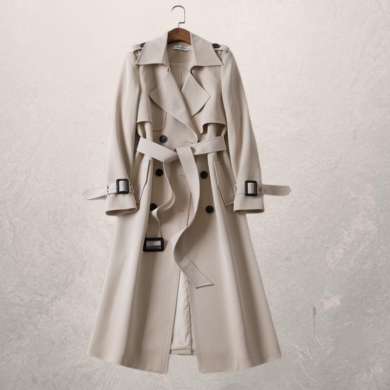 AutumnBreeze: Women's mid-length trench coat, an autumn long windbreaker for a stylish and comfortable look.