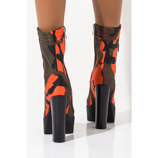 Platform camouflage high heel boots