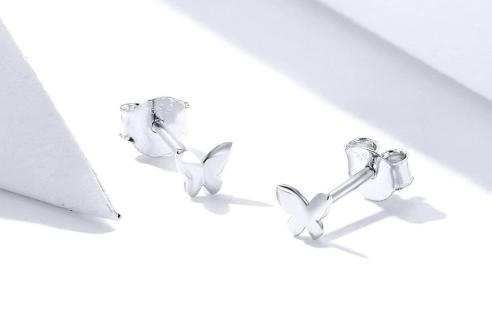 Simple Butterfly Sterling Silver Stud Earrings