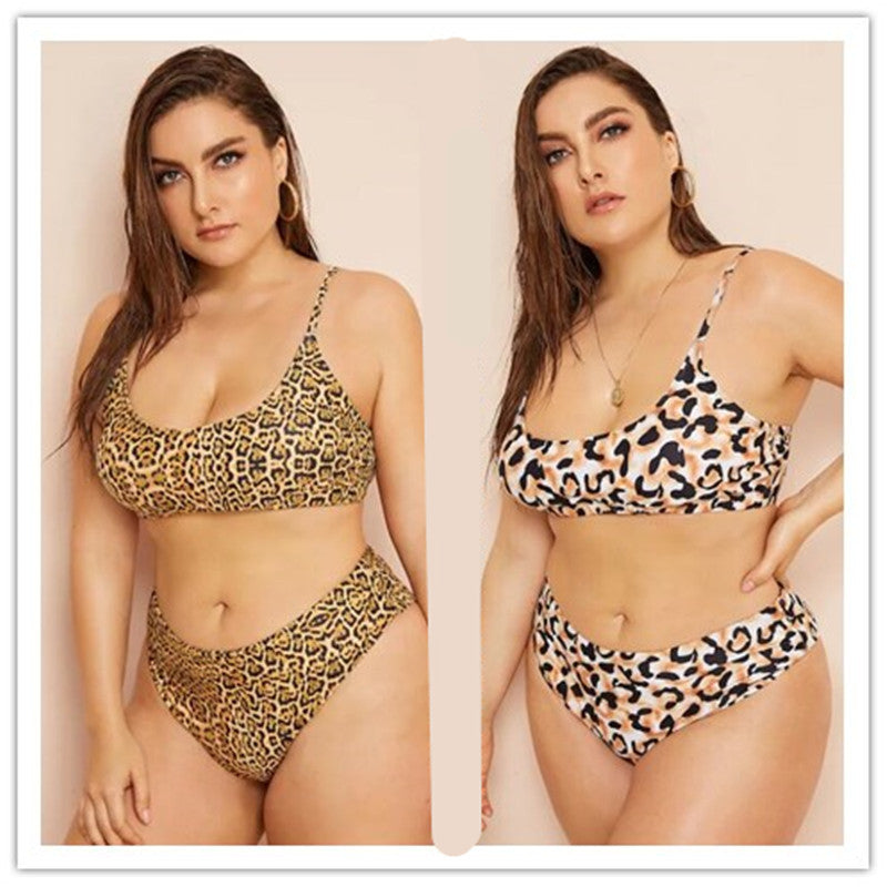 Plus size triangle split leopard print bikini