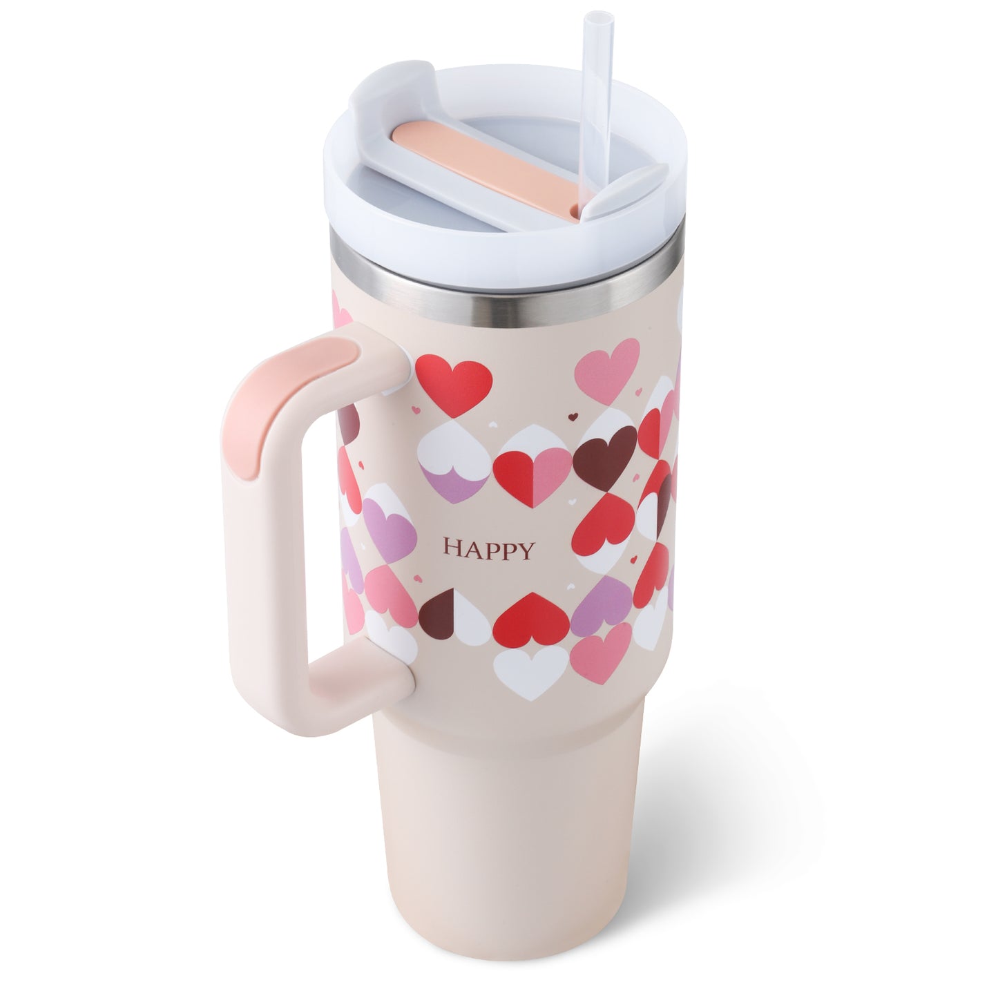 Thermobecher als Geschenk zum Valentinstag, 1,2 l, Kaffee-Isolierbecher mit Strohhalm und Griff, tragbare Wasserflasche aus Edelstahl fürs Auto, große Kapazität, BPA-freier Thermobecher für unterwegs