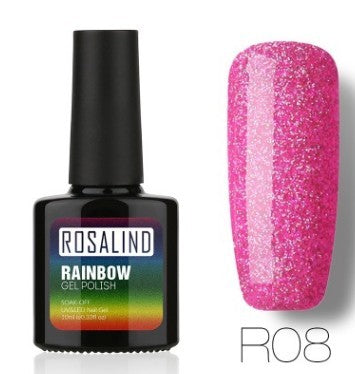 Nail free, long-lasting, non-toxic, nail polish, ROSALIND phototherapy glue, star studded rainbow system.