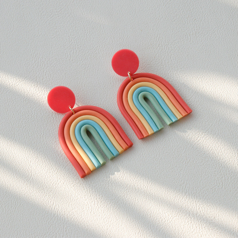 Ins Regenbogen Polymer Clay Ohrringe Ton Hand Made Retro