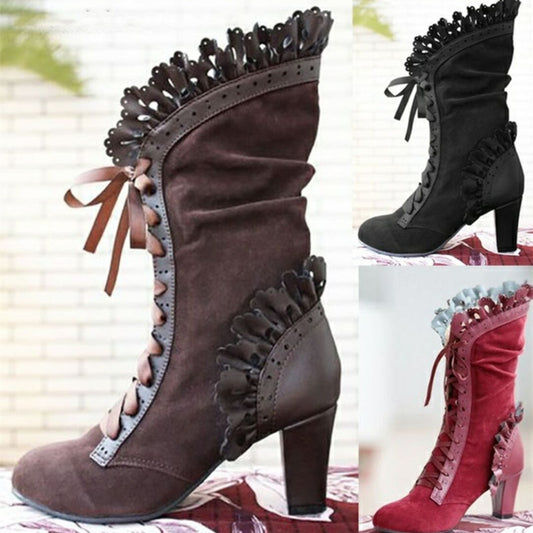 Women's plus size lace high heel boots