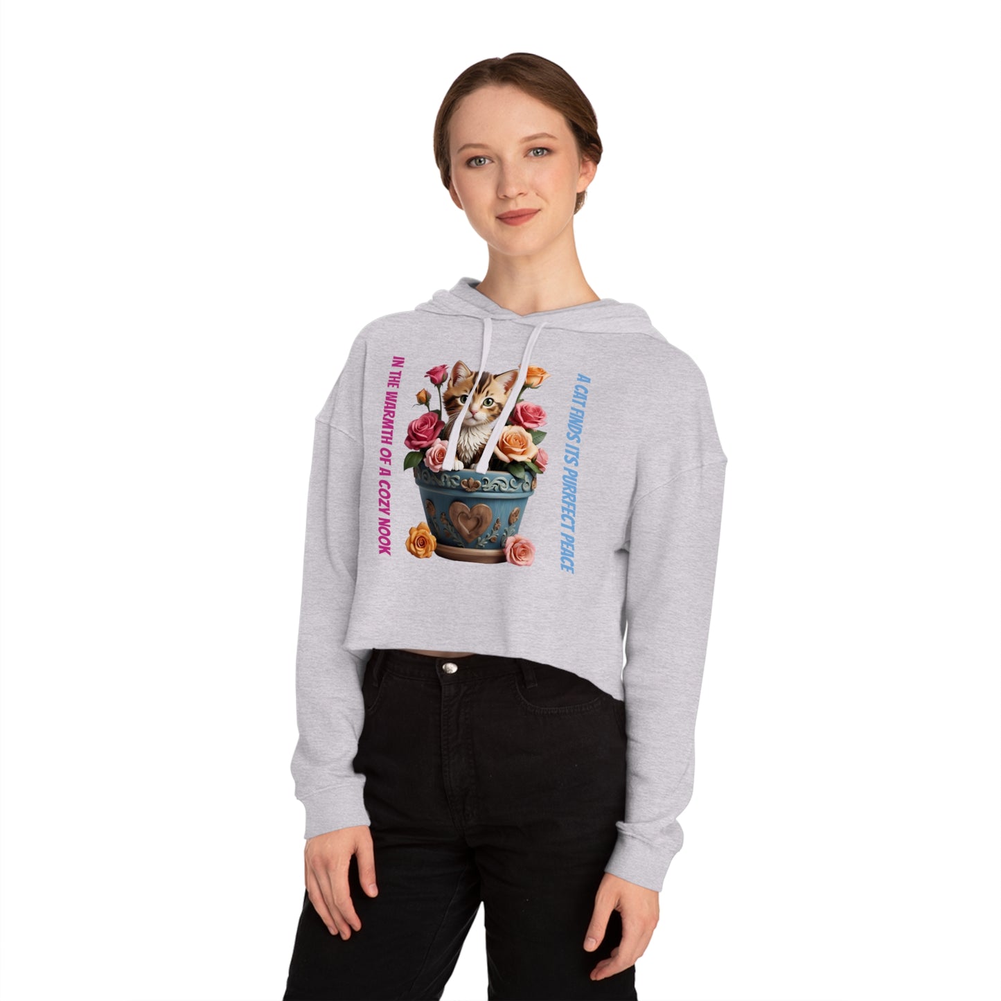 CWS Gatta Cute Cat Women’s Cropped Hooded Sweatshirt by Cozy Winter Store