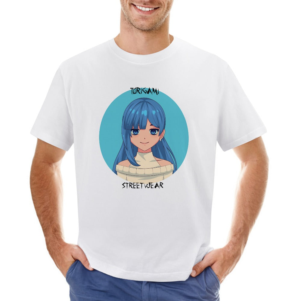 CWS ToriGami Streetwear Japan コージーウィンターストアより Happy Blue Haired Girl Pure cotton Men's T-shirt