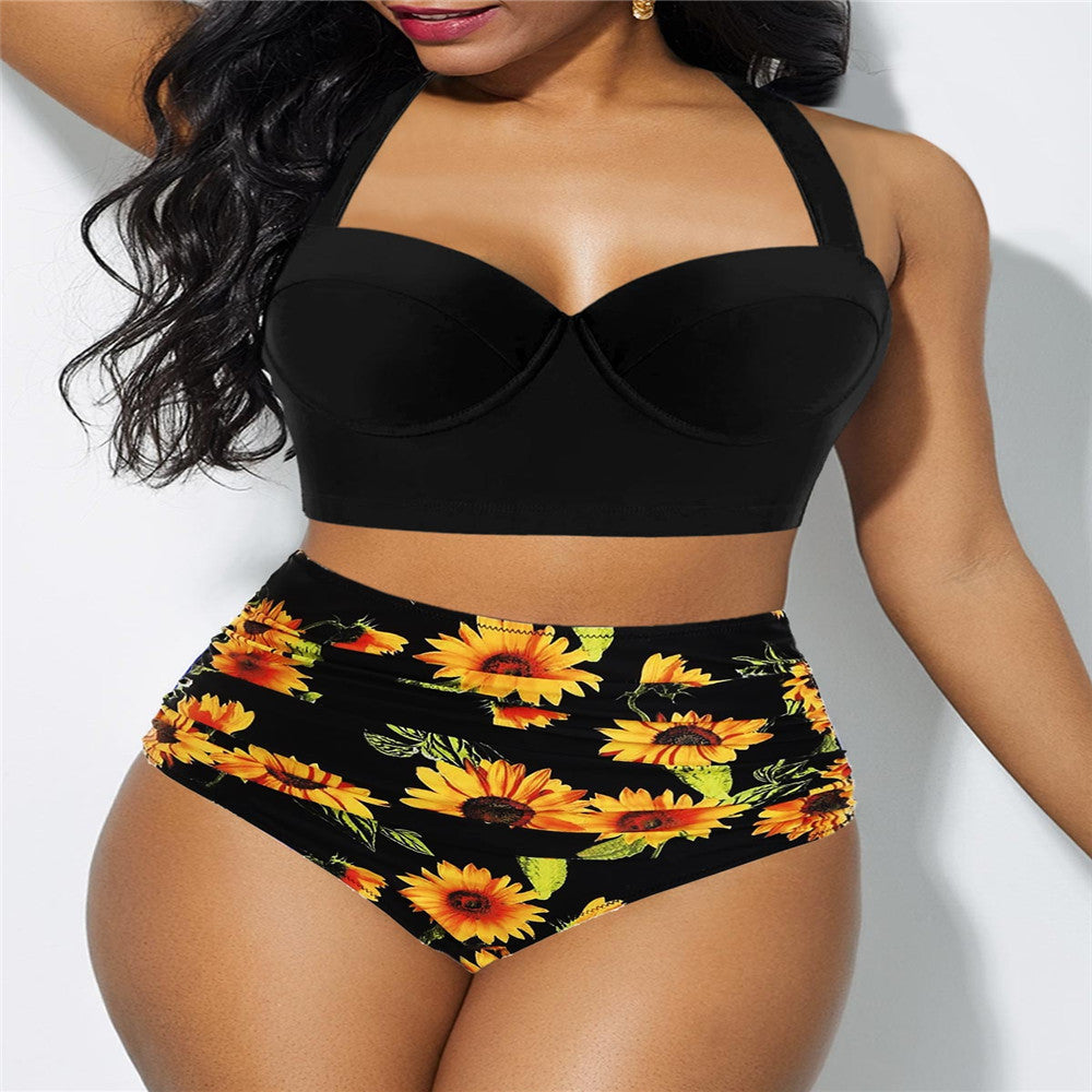 Sunflower print bikini set