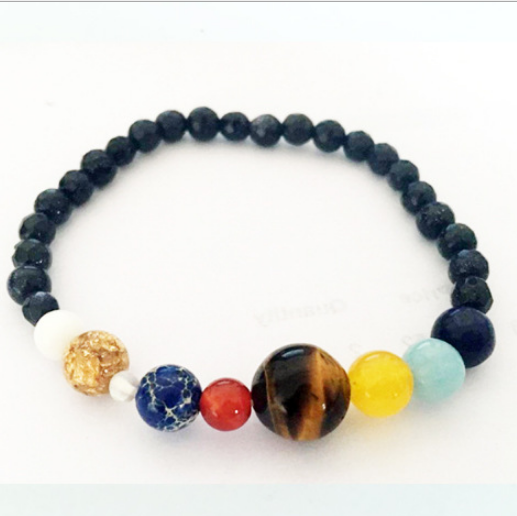 Universe Galaxy Eight Planets Solar System Guardian Star Natural Stone Beads Bracelet