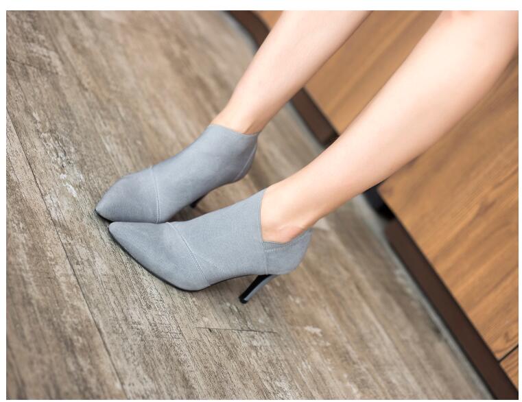 Women Shoes Slip-On Retro High Heel Ankle Boot Elegant Cusp England Casual Short Boots Female Pointed Toe Stiletto Shoes