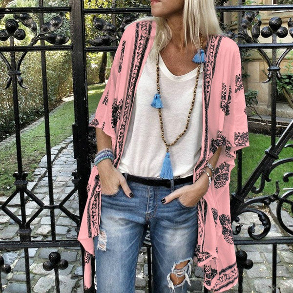 Printed Sleeve Mid-Length Cardigan Shirt