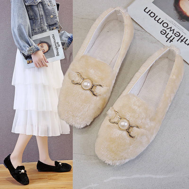 Plush pearl hair shoes