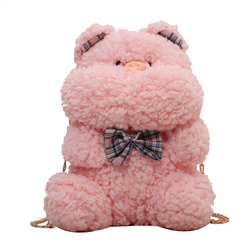 Winter Check Plush Bunny Bear Pillow Bag