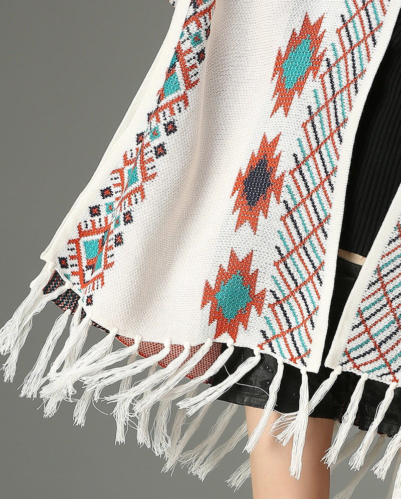 Bohemian jacquard tassel shawl