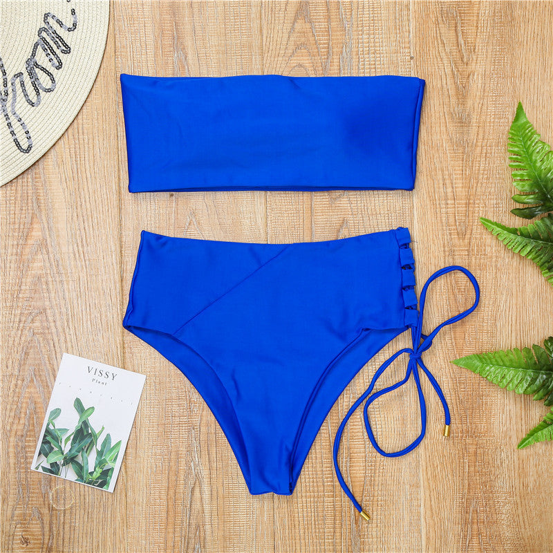 Split solid color bikini