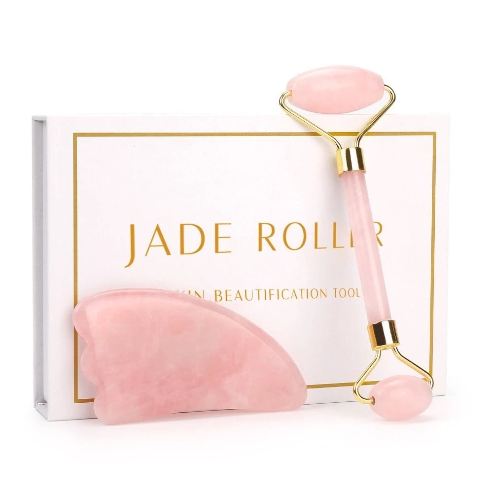 Rose Quartz Roller Slimming Face Massager Lifting Tool Natural Jade