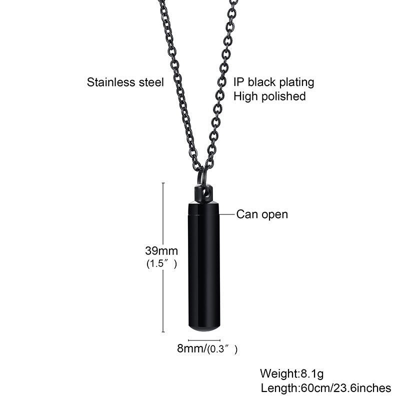 Essence Elysium: Stainless Steel Cylindrical Perfume Bottle Pendant.